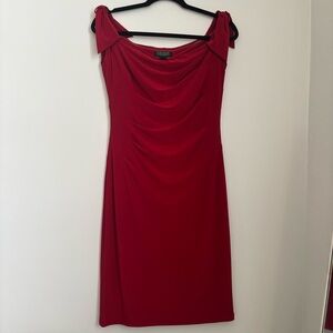 Lauren Ralph Lauren Lauren Red Cowl Neck Ruched Sheath Dress